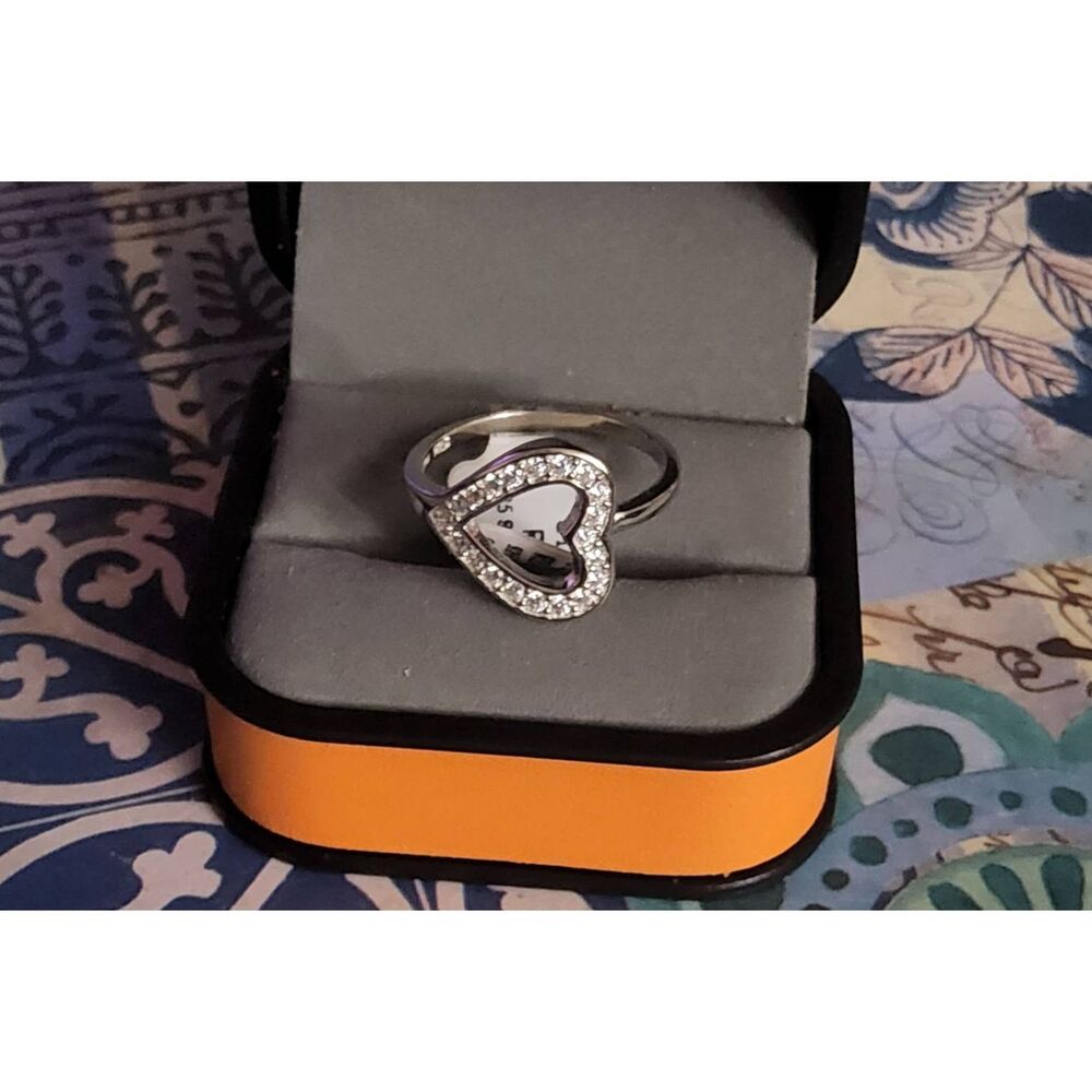 Open Pave Sim Diamond East West Heart Design Promise/Engagement Ring #9~925SS - Picture 4 of 4
